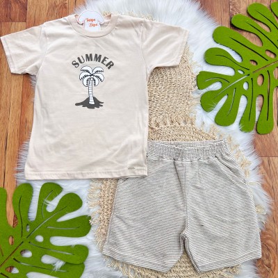 Conj. Camiseta Summer e Bermuda em Linho - Areia